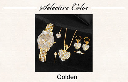 Amelia Gold Quartz Watch & Jewelry Set – 5 pcs