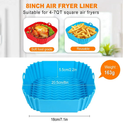 Silicone Air Fryer Pot Tray – Reusable Square Food-Safe Baking Basket for Oven, BBQ & Airfryer