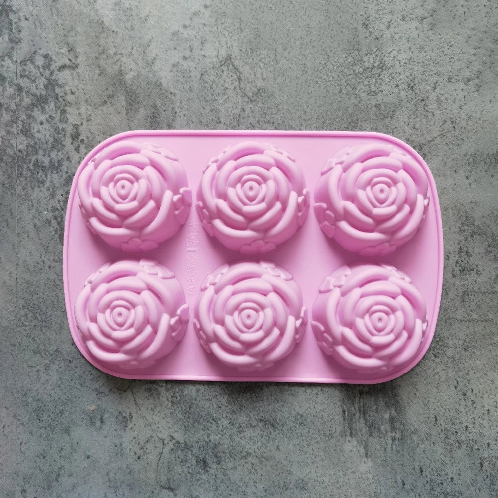 6-Cavity Rose Flower Silicone Mold – Heart Shape DIY Soap, Candle, Cake & Chocolate Mold