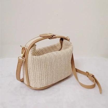 Summer Small Straw Handbag Trendy Shoulder Bag Woven Bucket Crossbody Bag Casual Seaside Beach Bag Gilrs Handle Tote