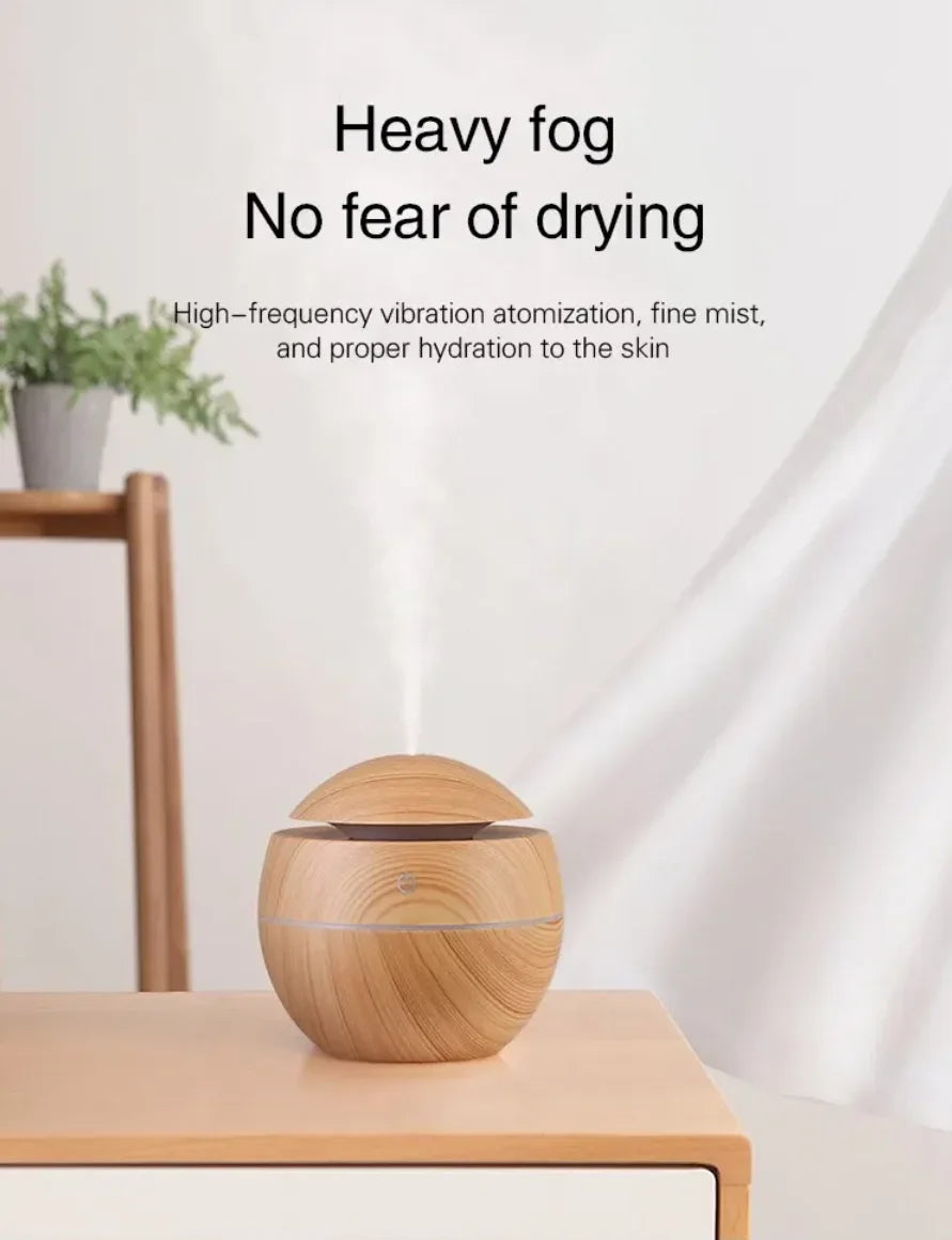 AromaMist™ USB Ultrasonic Cool Mist Essential Oil Humidifier — Mini Wood Grain Aroma Diffuser