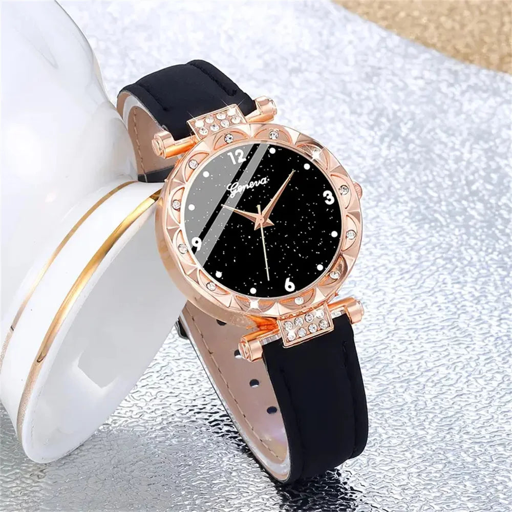 Grace Luxury Rhinestone Watch & Bracelet Set – 5PCS Elegant Quartz Gift Set