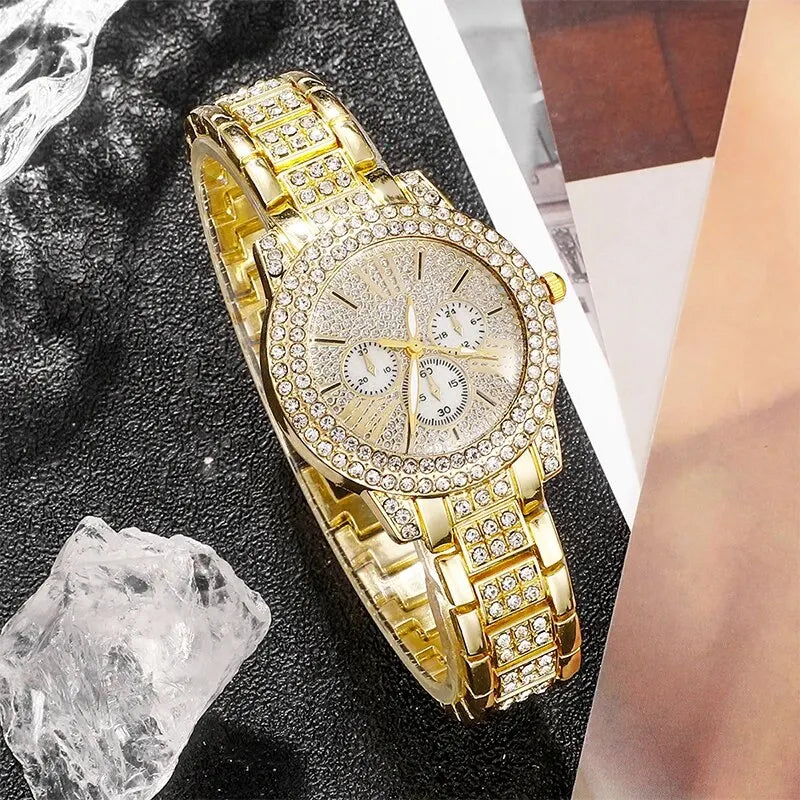 Amelia Gold Quartz Watch & Jewelry Set – 5 pcs
