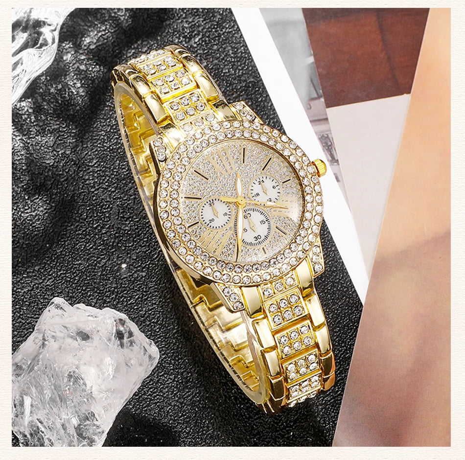 Amelia Gold Quartz Watch & Jewelry Set – 5 pcs