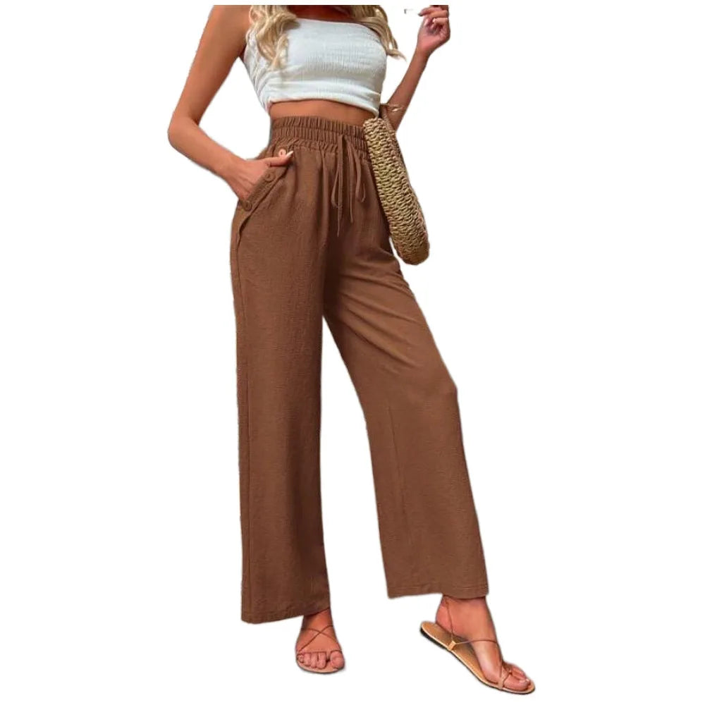 👖 High-Waist Elastic Straight-Leg Pants — Summer Loose Fit Casual Trousers