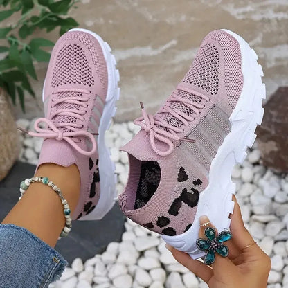Leopard Print Lightweight Breathable Sneakers for Women – Casual Comfort Walking Shoes