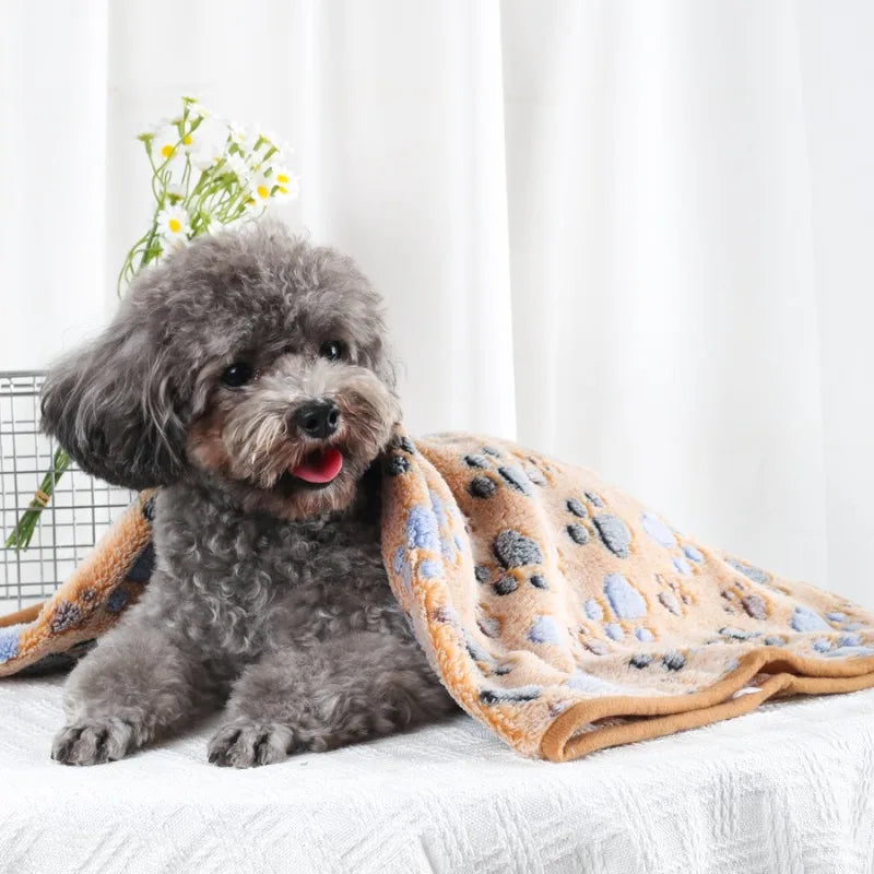 Daisy Soft Fluffy Pet Blanket – Warm Coral Fleece Paw Print Mat