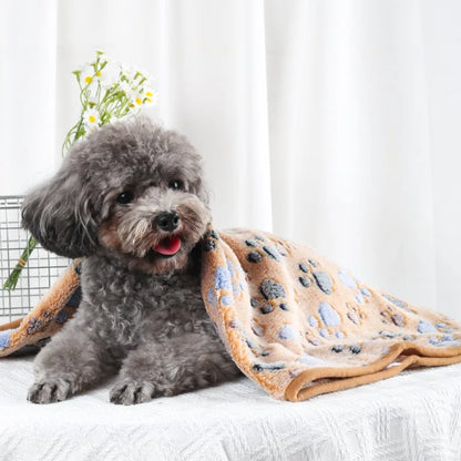 Daisy Soft Fluffy Pet Blanket – Warm Coral Fleece Paw Print Mat