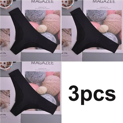 3PCS  Panties Women Ice Silk Underwear Low Waist V-Waist Briefs Cotton Crotch Breathable Quick-Drying Sports Underwear