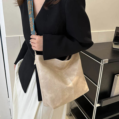 Wide Geometric Strap Shoulder Bag Large Capacity Crossbody Bags For Women,Retro Pu Leather Women's Bag For Shopping Travel