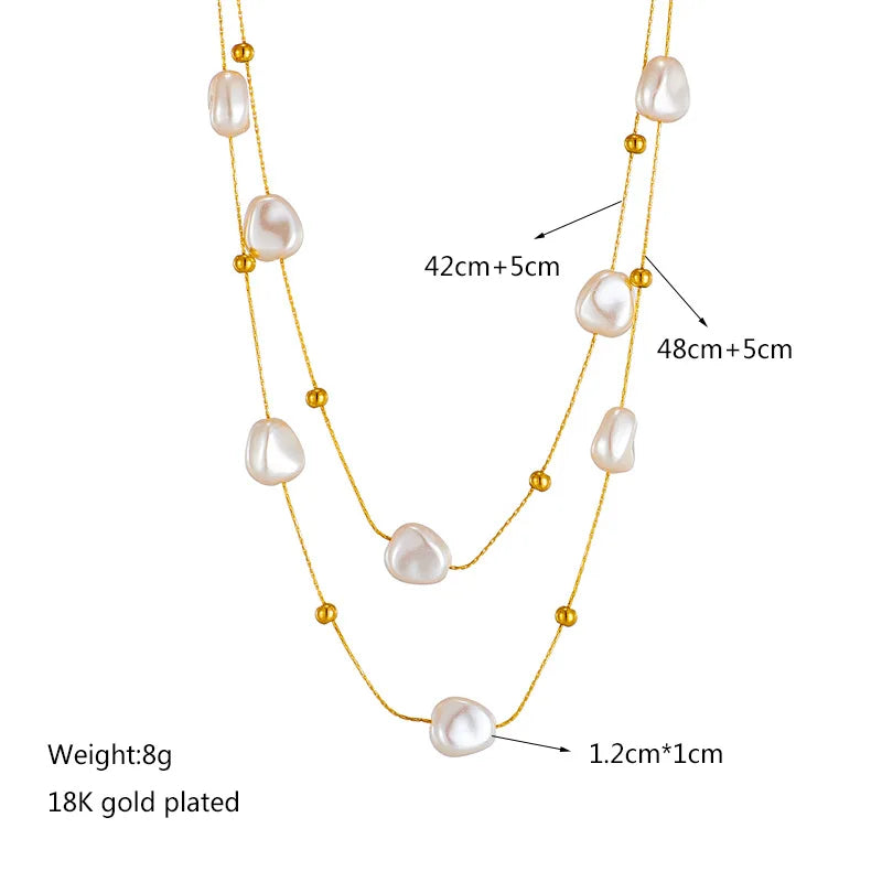 316L Stainless Steel 2in1 Large Pearl Pendant Necklace For Women New Trend Girls Neck Jewelry Chain Party Wedding Gift
