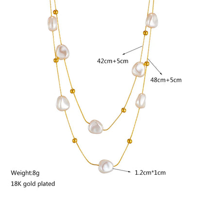 316L Stainless Steel 2in1 Large Pearl Pendant Necklace For Women New Trend Girls Neck Jewelry Chain Party Wedding Gift