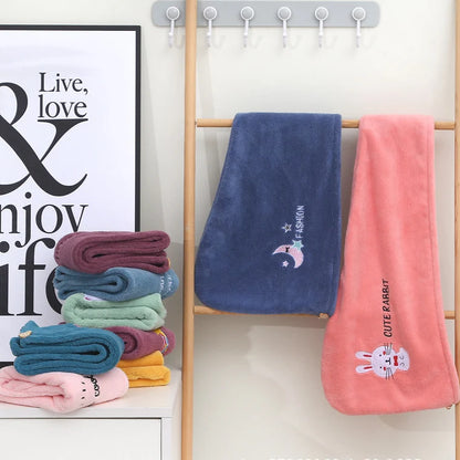 Embroidered Coral Fleece Hair Drying Cap – Quick Dry Absorbent Shower Towel for Women