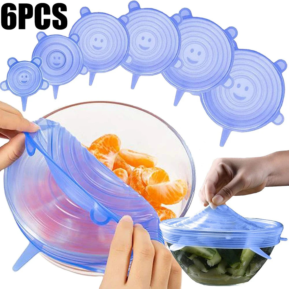 Reusable Silicone Food Covers – 6-Piece Stretch Lids Set for Fresh Food Storage