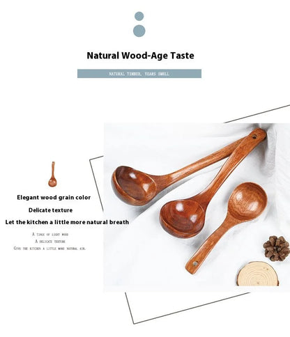 1pc Non-Stick Wooden Cooking Spoon,Daily Solid Anti-scalding Soup Ladle For Kitchen