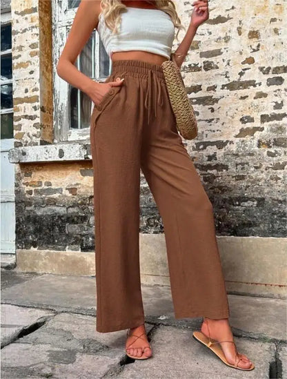 👖 High-Waist Elastic Straight-Leg Pants — Summer Loose Fit Casual Trousers