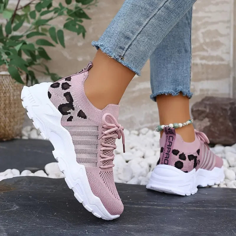 Leopard Print Lightweight Breathable Sneakers for Women – Casual Comfort Walking Shoes