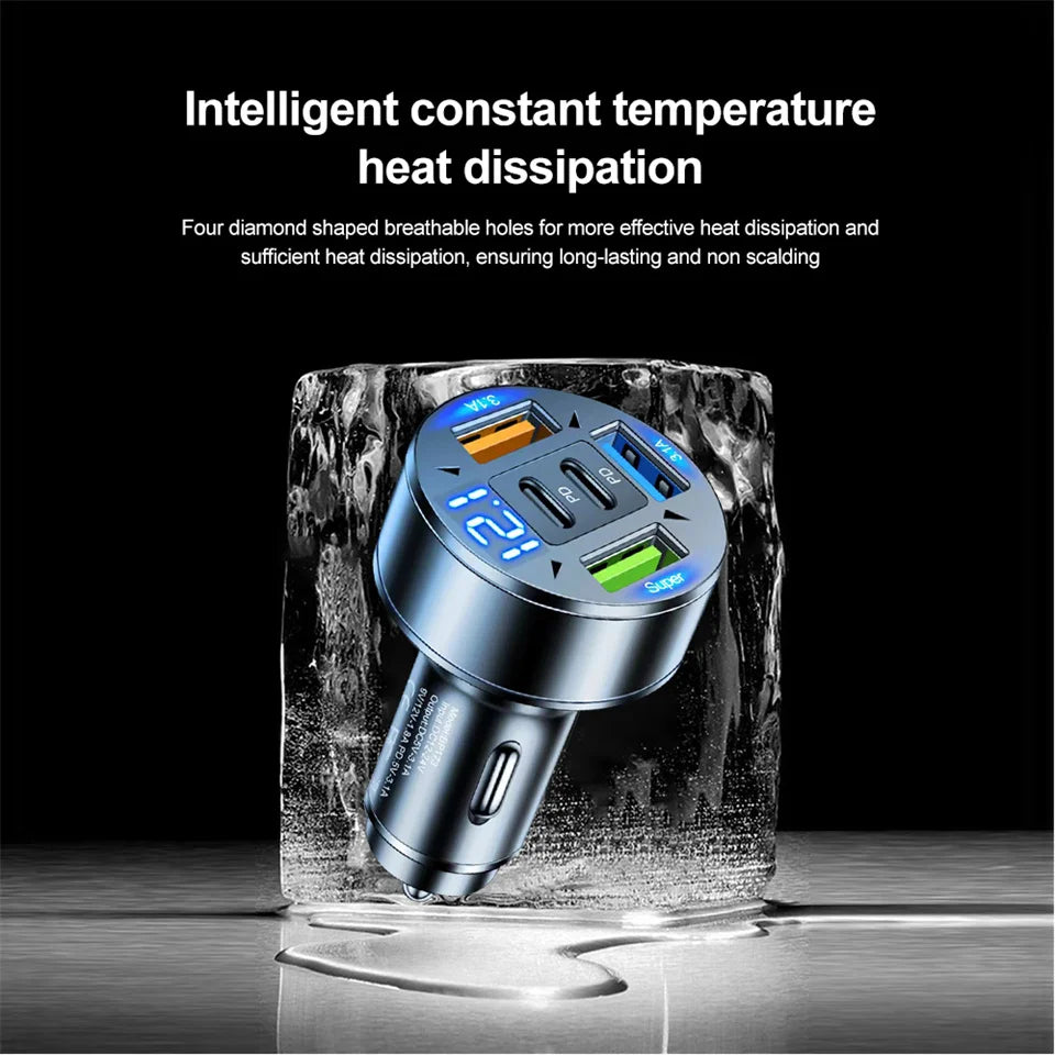 Car Charger 250W 5 Ports Fast Charging PD QC3.0 USB C Car Phone Charger Adapter With Voltage For iPhone Samsung Huawei Xiaomi