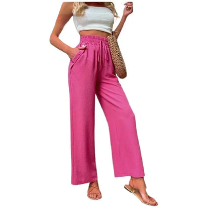 👖 High-Waist Elastic Straight-Leg Pants — Summer Loose Fit Casual Trousers