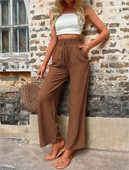 👖 High-Waist Elastic Straight-Leg Pants — Summer Loose Fit Casual Trousers