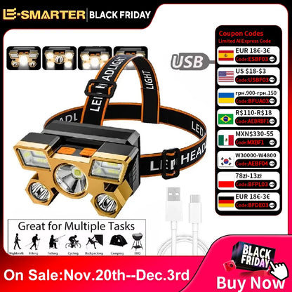 Rechargeable LED Headlamp – Powerful Head Flashlight for Camping, Hiking, Fishing & Outdoor Adventures