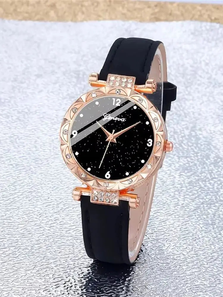 Grace Luxury Rhinestone Watch & Bracelet Set – 5PCS Elegant Quartz Gift Set
