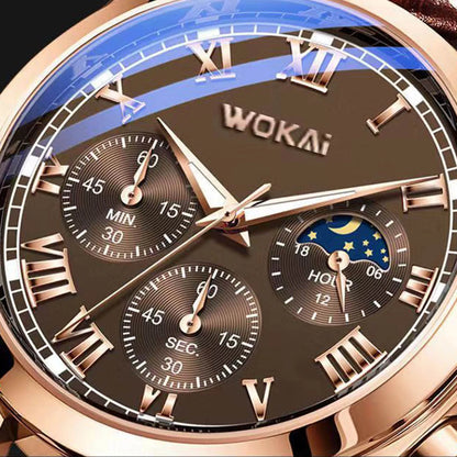 LuxeTime Men’s Business Quartz Watch – Roman Numeral Leather Calendar Wristwatch