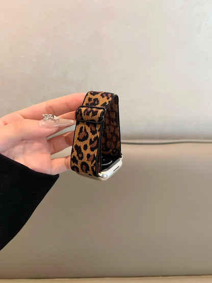 Leopard Stretchy Nylon Watch Band Compatible With iWatch  Adjustable Leopard Strap For Apple Watch Series 7 6 5 4 3 SE