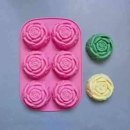 6-Cavity Rose Flower Silicone Mold – Heart Shape DIY Soap, Candle, Cake & Chocolate Mold