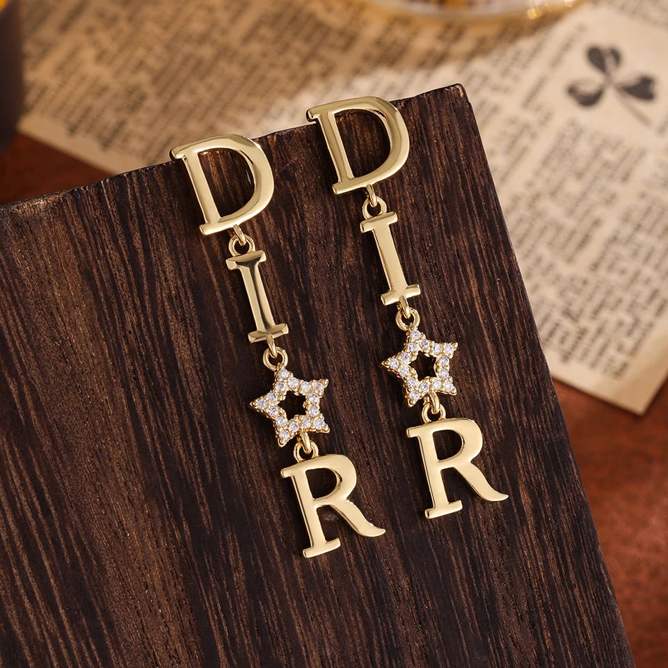 ZAKOL Korean Fashion Pearl Drop Earrings for Women Luxury Elegant Shiny Zircon D-letter Charm Hoop Earring Wedding Jewelry