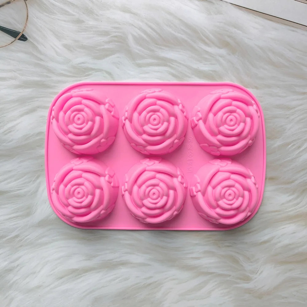 6-Cavity Rose Flower Silicone Mold – Heart Shape DIY Soap, Candle, Cake & Chocolate Mold