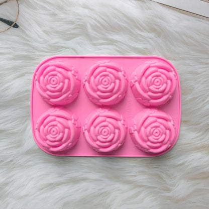 6-Cavity Rose Flower Silicone Mold – Heart Shape DIY Soap, Candle, Cake & Chocolate Mold