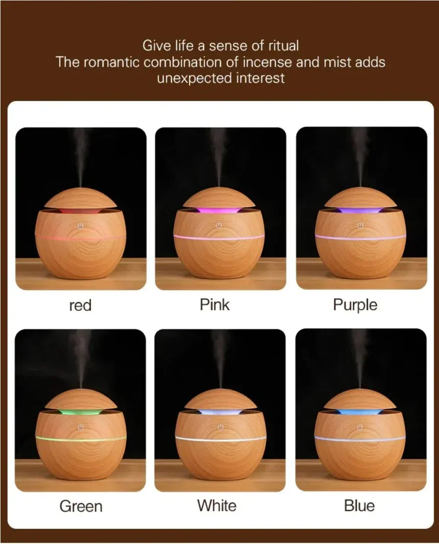AromaMist™ USB Ultrasonic Cool Mist Essential Oil Humidifier — Mini Wood Grain Aroma Diffuser