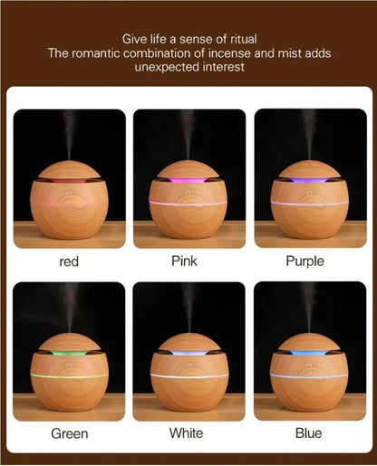 AromaMist™ USB Ultrasonic Cool Mist Essential Oil Humidifier — Mini Wood Grain Aroma Diffuser
