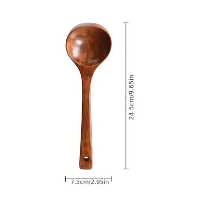 1pc Non-Stick Wooden Cooking Spoon,Daily Solid Anti-scalding Soup Ladle For Kitchen
