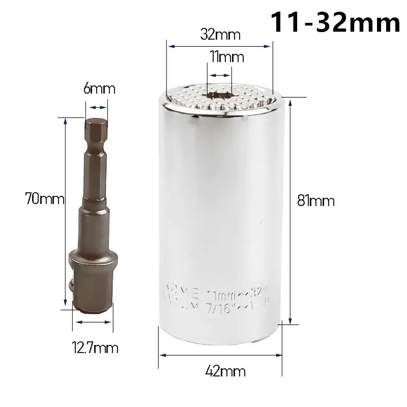 🔧 Universal Ratchet Wrench with Adjustable Socket Head (7–19mm / 11–32mm)