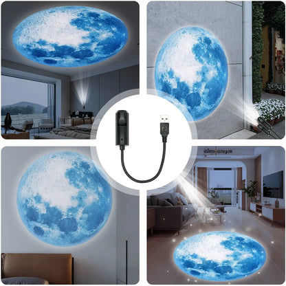 Rechargeable Moon and Star Projector Light - Rotating LED Night Lamp