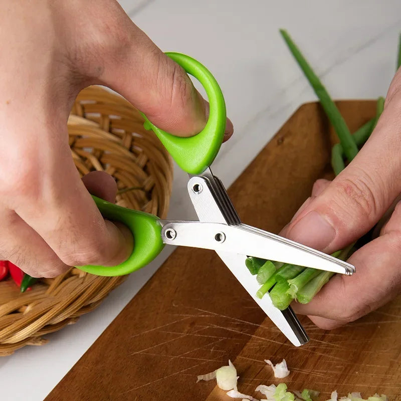 Multi-Layer Stainless Steel Kitchen Scissors – 3/5 Blade Herb & Vegetable Cutter