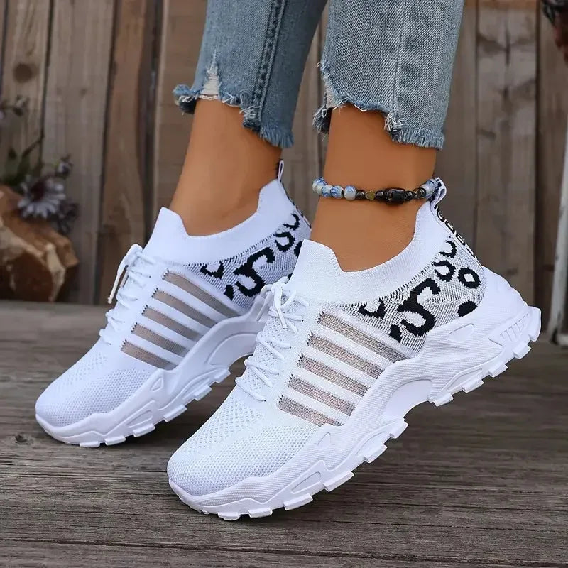 Leopard Print Lightweight Breathable Sneakers for Women – Casual Comfort Walking Shoes