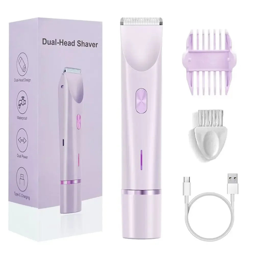 Double Head Hair Remover  - Waterproof Rechargeable Mini Electric Shaver & Bikini Trimmer for Women