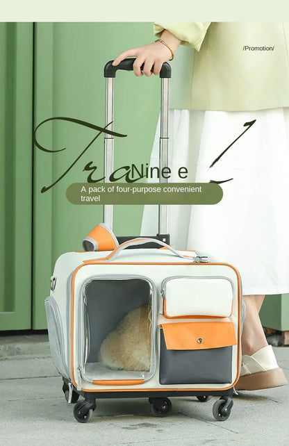 Portable Pet Trolley Travel Case with Capsule Window