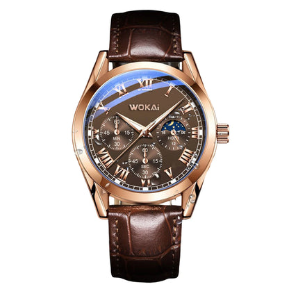 LuxeTime Men’s Business Quartz Watch – Roman Numeral Leather Calendar Wristwatch