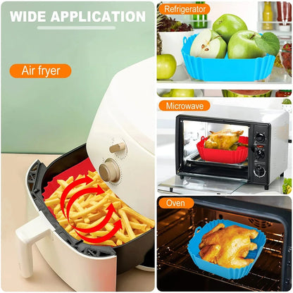 Silicone Air Fryer Pot Tray – Reusable Square Food-Safe Baking Basket for Oven, BBQ & Airfryer