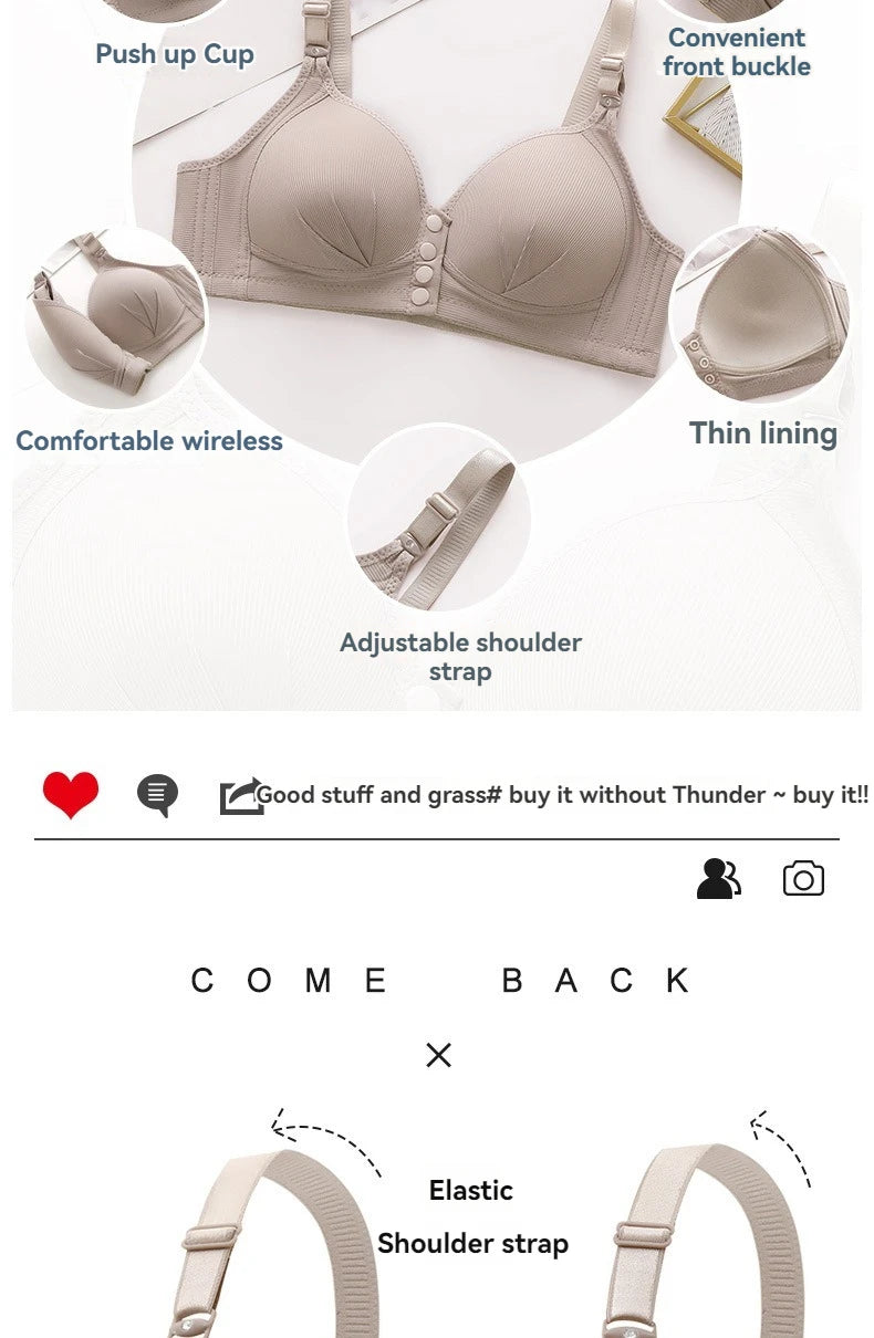 Front Buckle Push-Up Bra – Plus Size Seamless Comfort Bra with Adjustable Straps