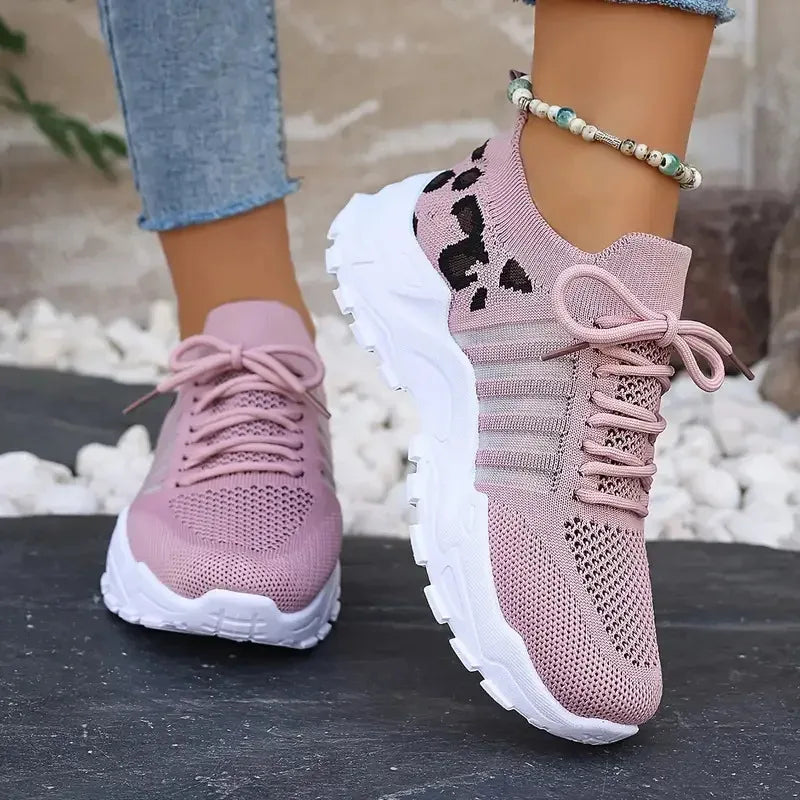 Leopard Print Lightweight Breathable Sneakers for Women – Casual Comfort Walking Shoes