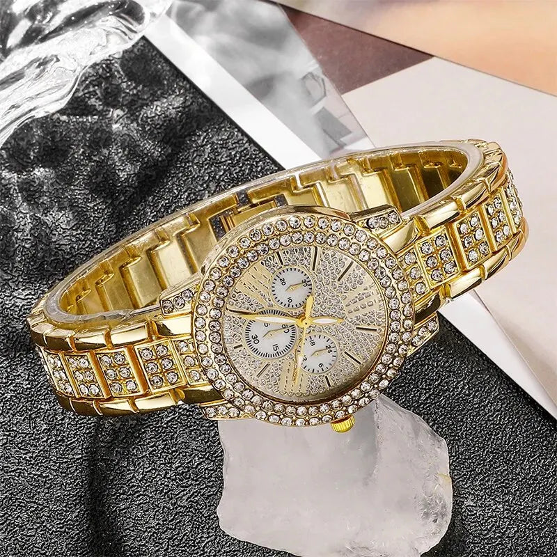 Amelia Gold Quartz Watch & Jewelry Set – 5 pcs