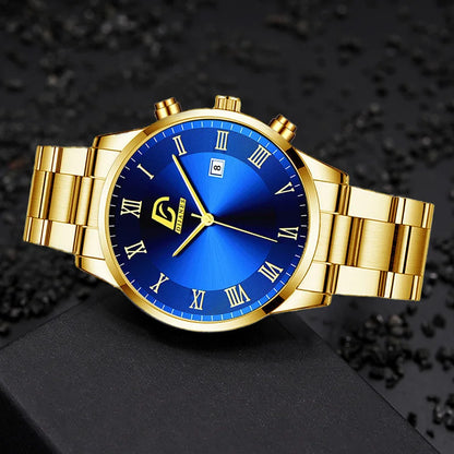 Fashion Mens Gold Watches Luxury Minimalist Quartz Wrist Watch Men Business Casual Calendar Watch Reloj Hombre