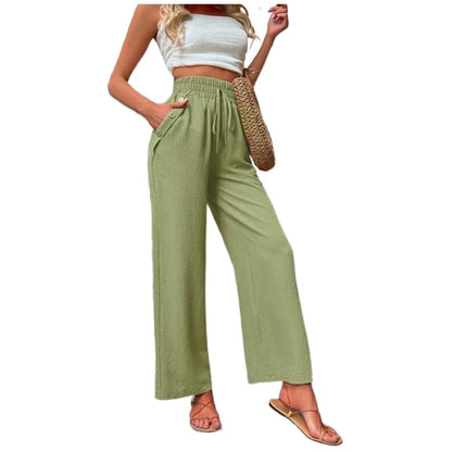 👖 High-Waist Elastic Straight-Leg Pants — Summer Loose Fit Casual Trousers