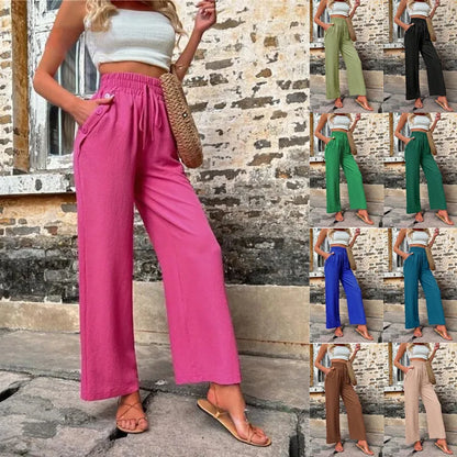 👖 High-Waist Elastic Straight-Leg Pants — Summer Loose Fit Casual Trousers