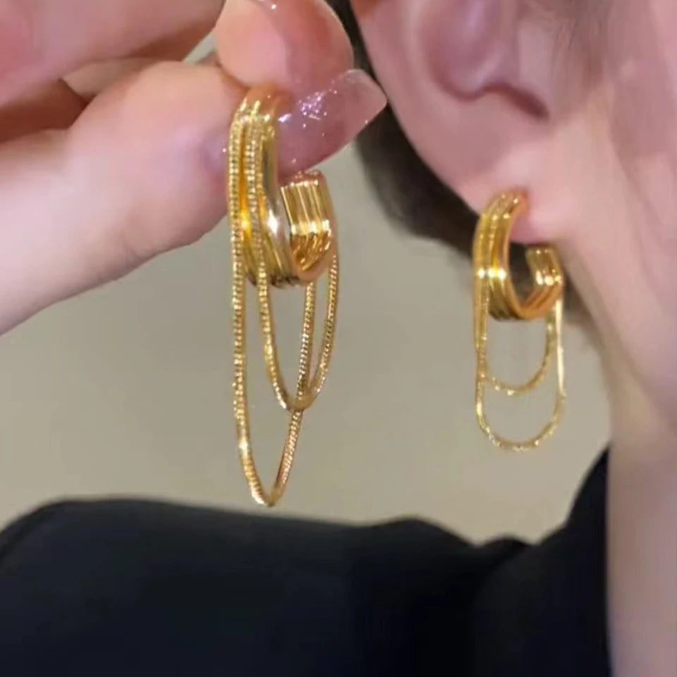 Yupsk Classic Tassel Multi-layer Chain Earrings For Women Fashionable Metal Party Jewelry Accessory Gift